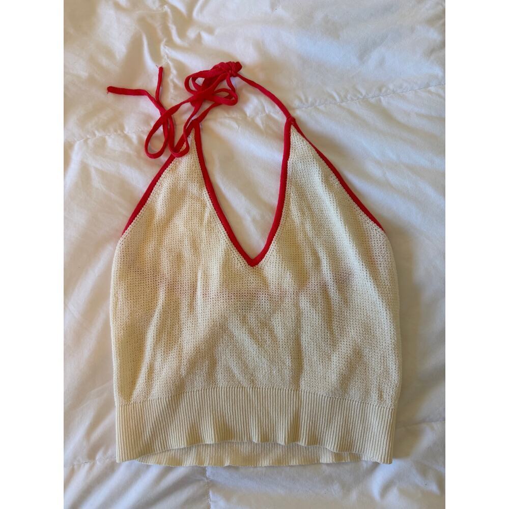 Free People Out And About Solid Halter Top Tofu Combo Cream and Red Size S - Picture 5 of 10